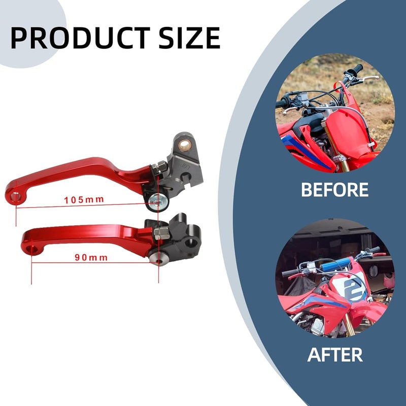 BAOUFF Dirt Bike Foldable Clutch Brake Levers,CNC Clutch Lever Breakaway Levers for CRF150R 07-25/CR80R CR85R 98-07/XR650R 00-06/CR125R CR250R 92-03 Red - Image 2